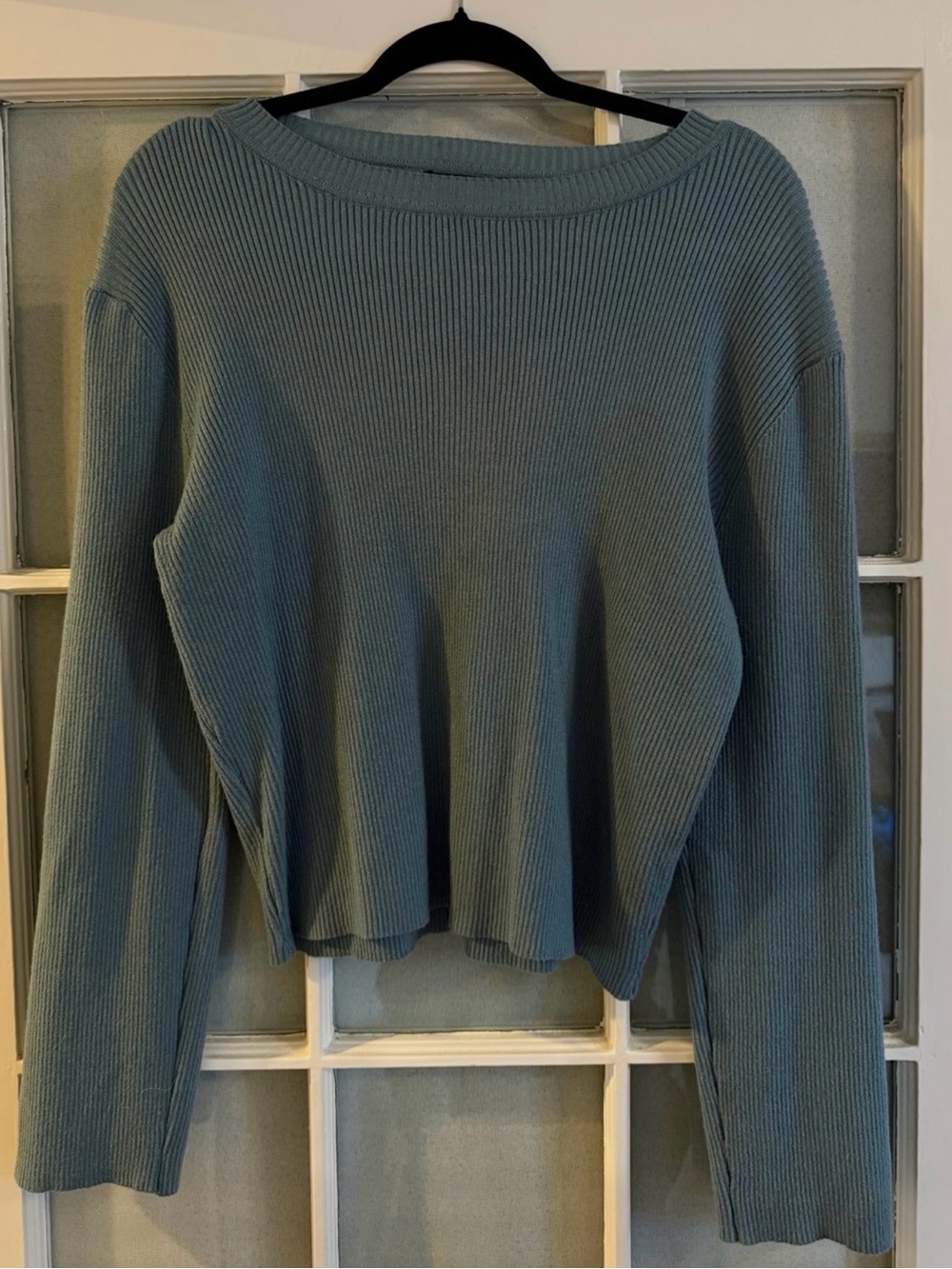 Nasty Gal Collection Ribbed Boatneck Cropped Sweater in Dusty / French blue